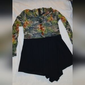 Floral Camouflage Long Sleeve Romper